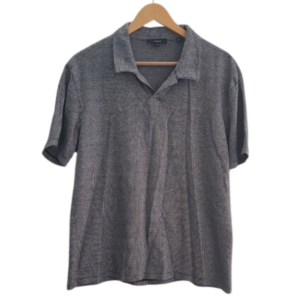 Vince Johnny Collar Polo XL Pima Cotton Houndstooth Modern Minimalist Shirt
